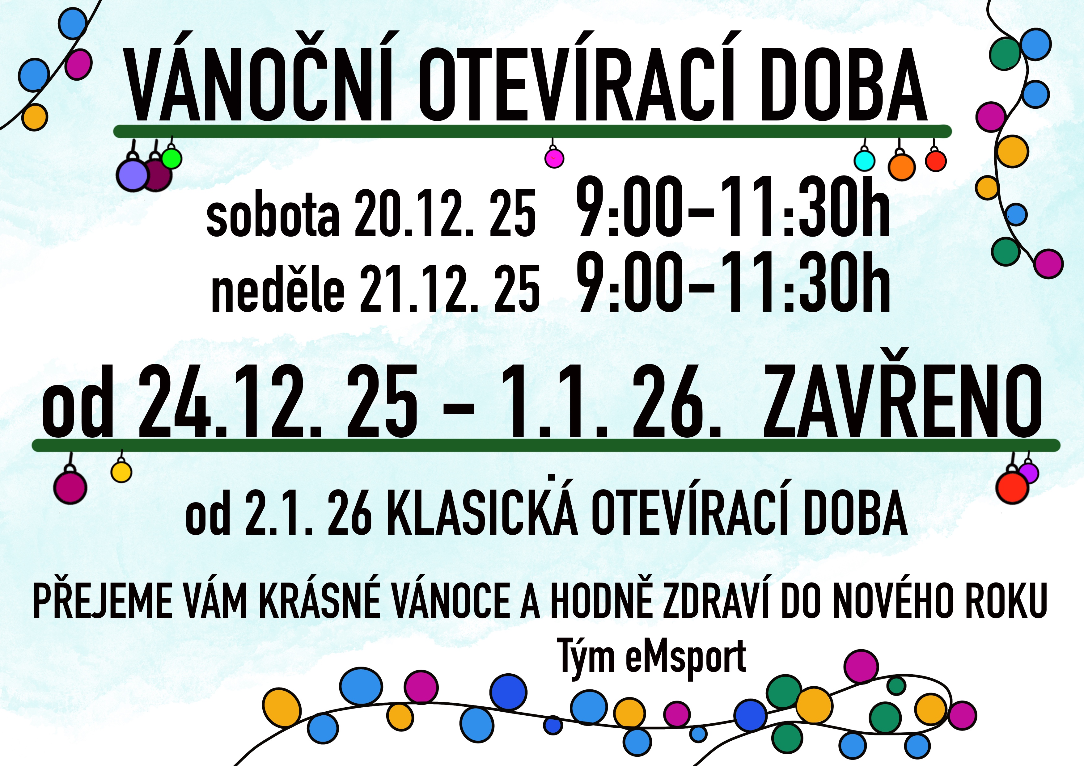 eMsport Vánoční otevírací doba